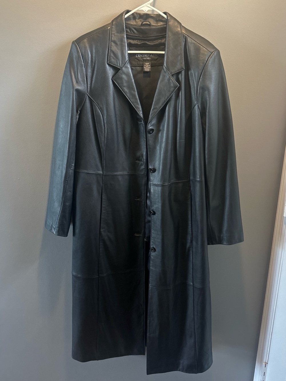 Vintage Black Leather Long Coat